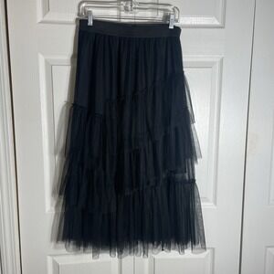 Athena Marie Skirt Women L Black Whimsigoth Pull On Witchy Tulle Layered Maxi